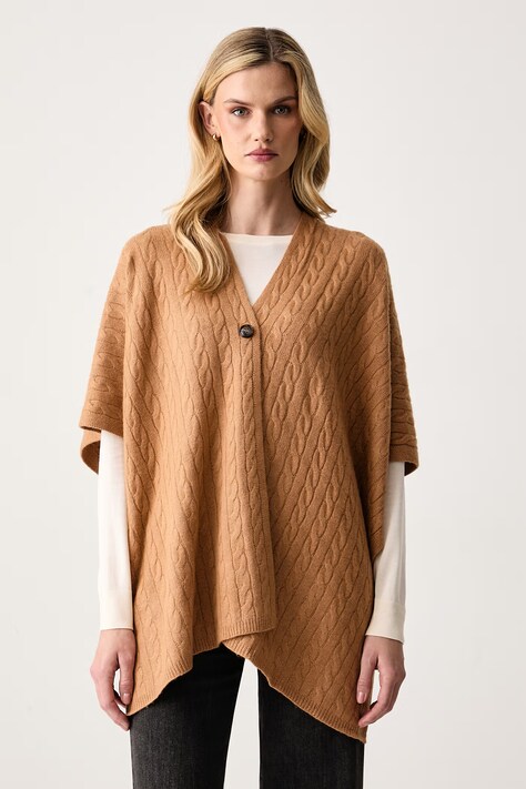 United Colors of Benetton Poncho damskie z wełną brązowe 1B9YDU01T