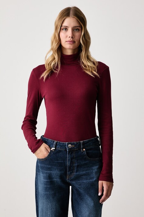 United Colors of Benetton Longsleeve damski bawełniany bordowy 3GA8E2224
