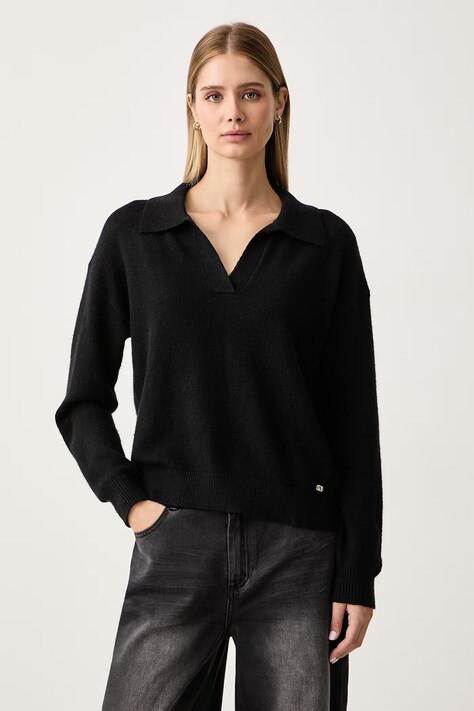 Gaudi Sweter damski z dodatkiem wełny czarny 621BD53044