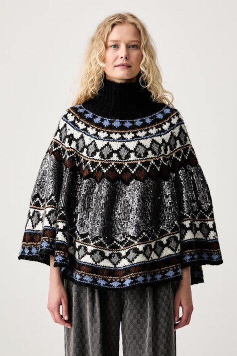 MUNTHE Poncho damskie z dodatkiem wełny VERST czarne 263158026374