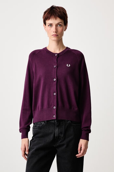 Fred Perry Kardigan damski bawełniany fioletowy K3141