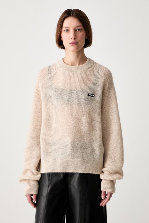 Rotate LIGHT KNIT LOGO sweter z wełną damski beżowy 1161911676