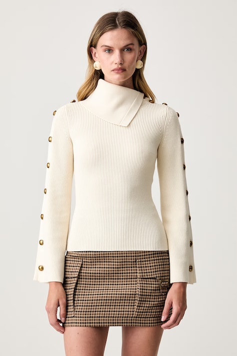 Elisabetta Franchi sweter damski z wiskozą beżowy MK03S66E2