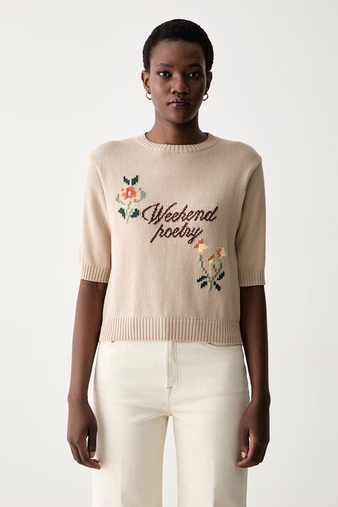 Weekend Max Mara sweter z krótkim rękawem damski z bawełną WKDFIACRE brązowy 2625366191600