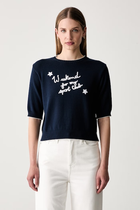Weekend Max Mara sweter z krótkim rękawem damski z bawełną WKDFIACRE granatowy 2625366191600