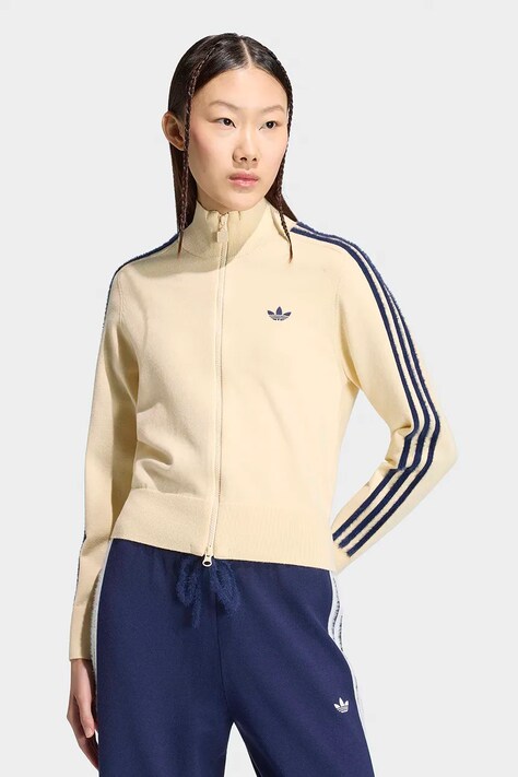 adidas Originals Sveter na gombíky dámsky s viskózou Knitted Firebird žltý KS6797