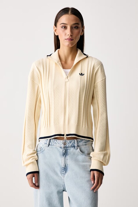 adidas Originals Sweter rozpinany damski z wiskozą Cable Knit Firebird żółty KR7047