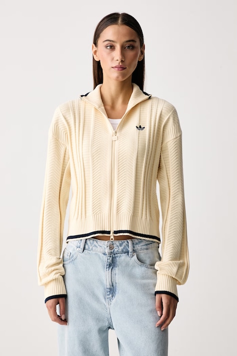 adidas Originals Sveter na gombíky dámsky s viskózou Cable Knit Firebird žltý KR7047