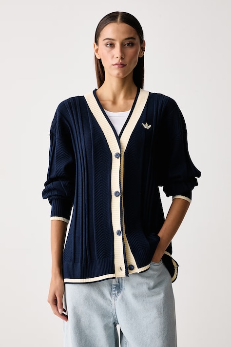 adidas Originals Kardigan dámský s viskózou modrý KT1859