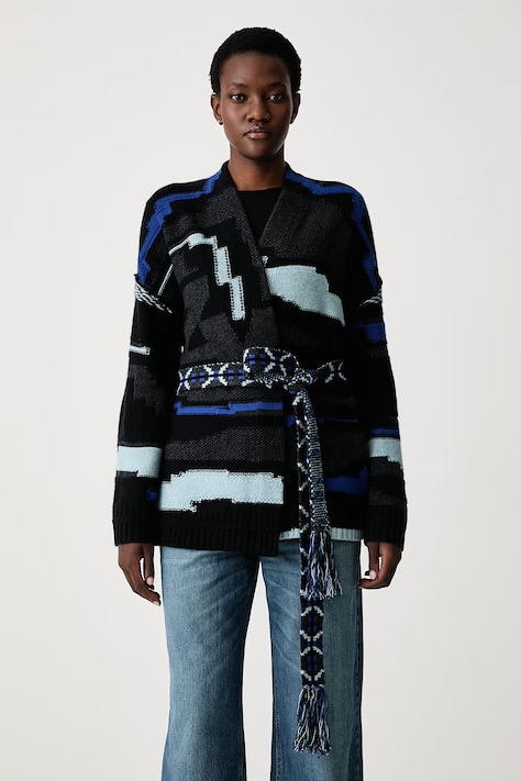 Zadig&Voltaire Ζακέτα Γυναικεία μάλλινη με προσθήκη κασμίρ ASPEN σκούρα μπλε KWCO01548