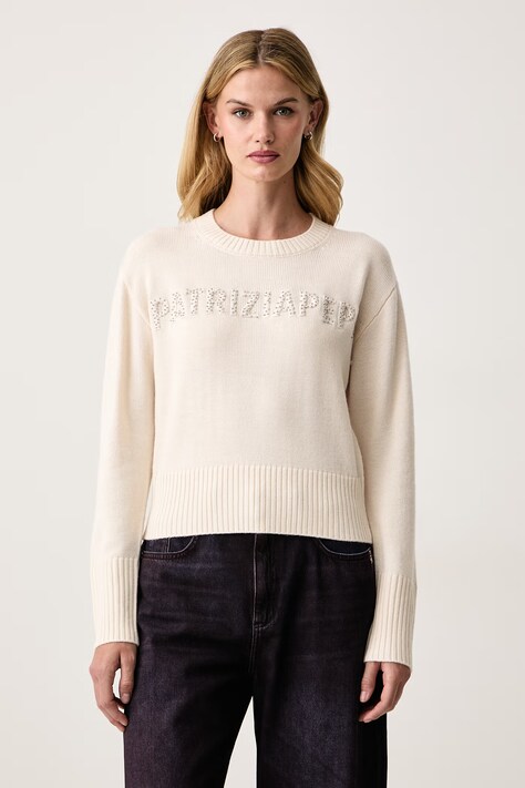 Patrizia Pepe Sweter lounge damski z wełną biały 8K0133 K282