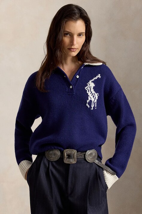 Polo Ralph Lauren WOOL RWS-SWEATER sweter wełniany damski niebieski 211B17749001