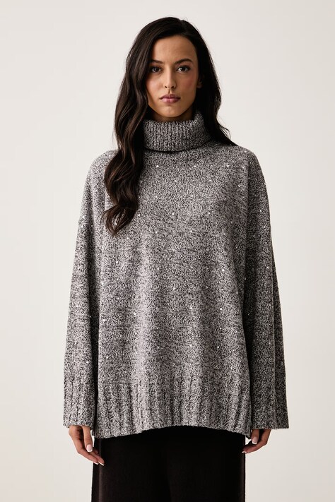 Pinko Sweter damski z dodatkiem wełny szary 107337 A3GD
