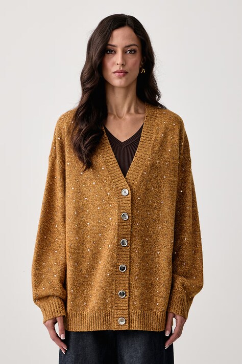 Pinko Kardigan damski z wełną beżowy 105739 A3GD