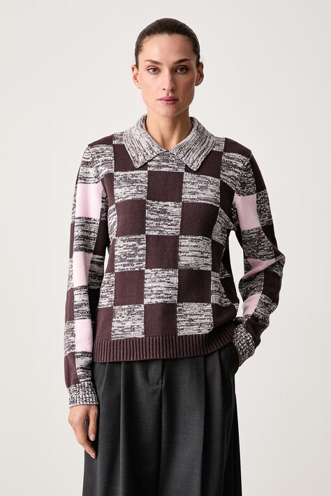 Stine Goya Sweter damski z bawełną brązowy SG-AW26-K033-2386