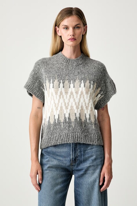 Joop! sweter z krótkim rękawem damski z dodatkiem wełny szary 30105338