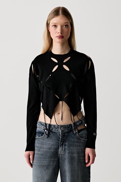 Karl Lagerfeld Jeans sweter damski z wiskozą czarny B3W18013