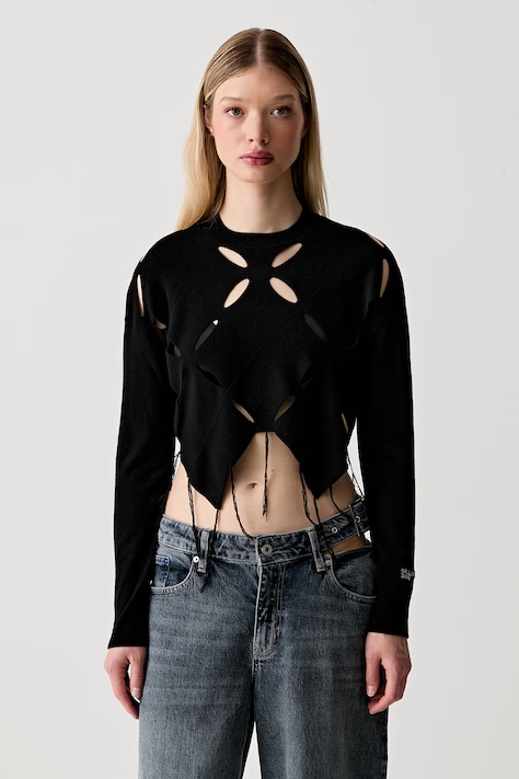 Karl Lagerfeld Jeans sweter damski z wiskozą czarny B3W18013