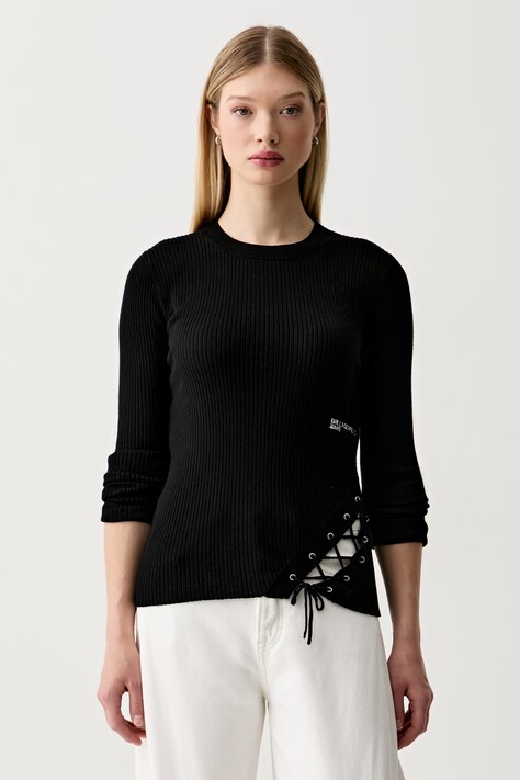 Karl Lagerfeld Jeans sweter damski z wiskozą czarny B3W18009