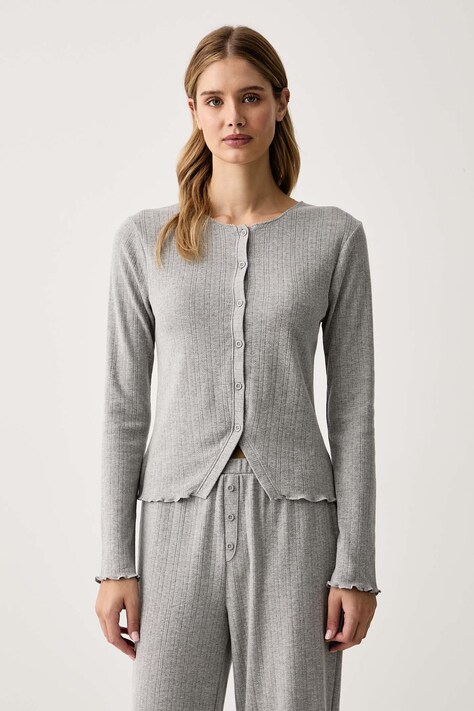 Chantelle Longsleeve piżamowy damski z bawełną Lovie szary C1AUL0