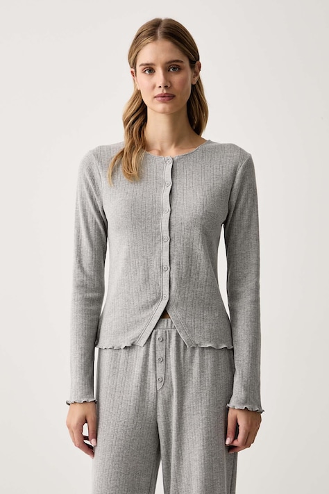 Chantelle Longsleeve piżamowy damski z bawełną Lovie szary C1AUL0