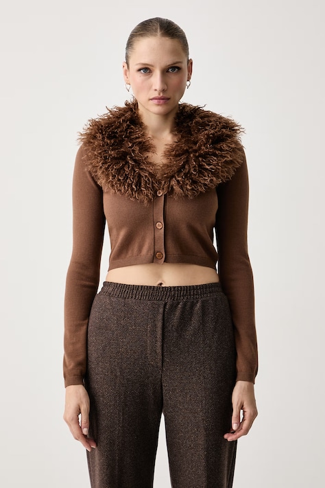 Twinset Жилетка дамска с добавена вълна кафява 262TT3260