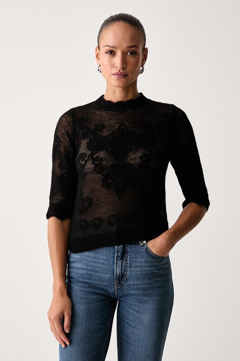 Twinset Sweter damski z dodatkiem wełny czarny 262TP3341