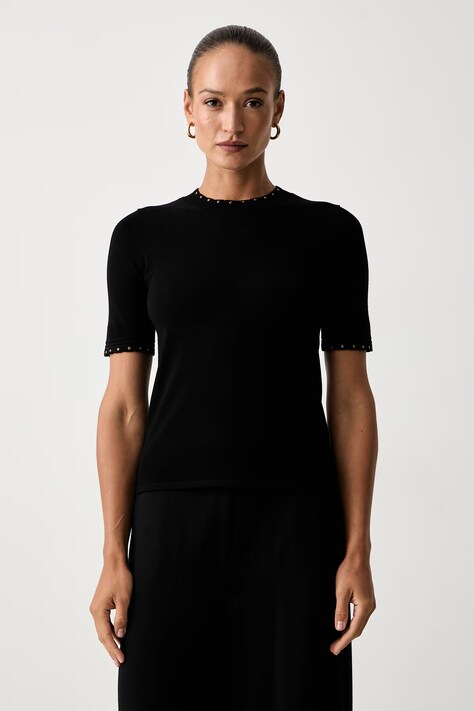 Twinset πλεκτό t-shirt γυναικείο με βισκόζη μαύρο 262TP3097