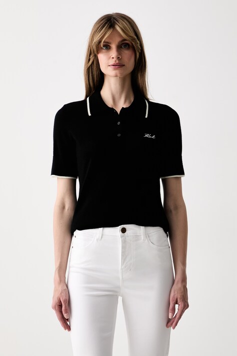 Karl Lagerfeld úpletové polo tričko dámske vlnené čierne B3W18044