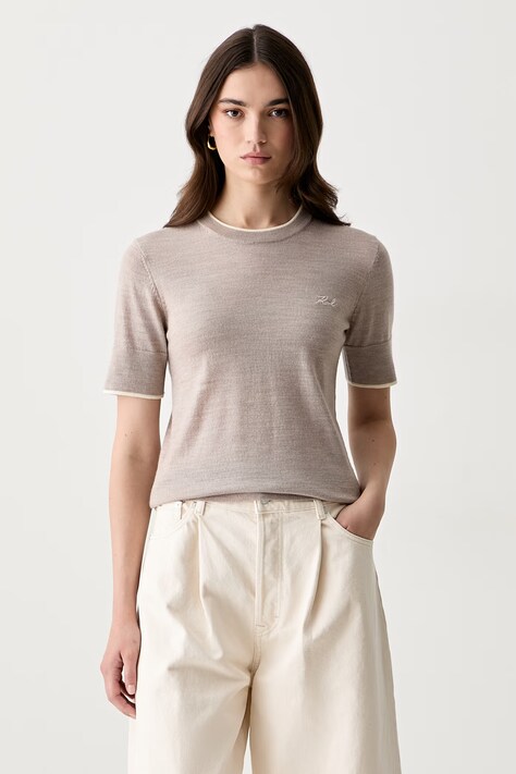 Karl Lagerfeld basic t-shirt γυναικείο μάλλινο μπεζ B3W18039