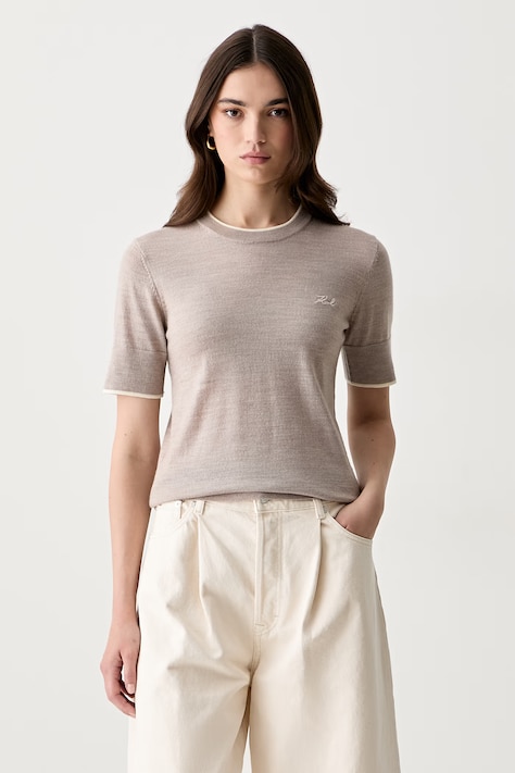 Karl Lagerfeld tricou basic pentru femei din lână bej B3W18039