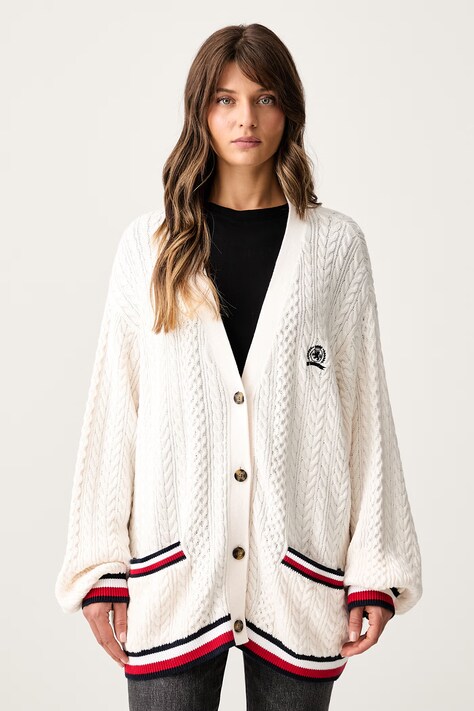 Tommy Jeans kardigan damski bawełniany beżowy DW0DW22934