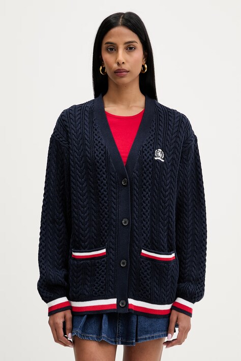 Tommy Jeans жилетка дамска от памук тъмносиня DW0DW22934