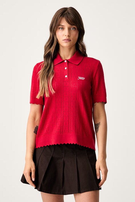 Tommy Jeans pletena polo majica za žene s viskozom crvena DW0DW22932