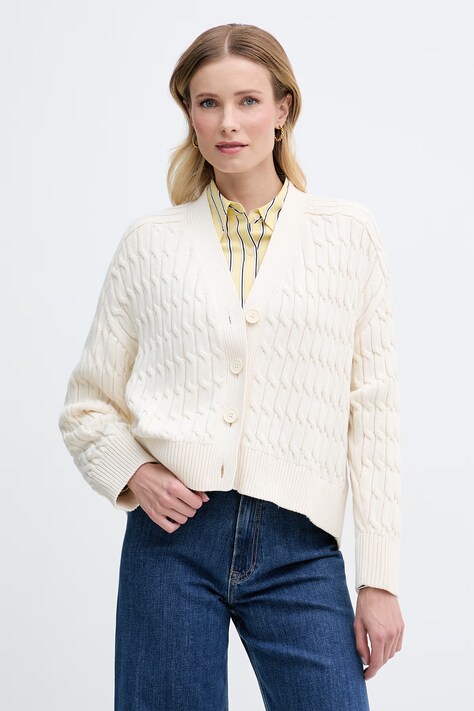 Tommy Hilfiger kardigan damski bawełniany beżowy WW0WW50078