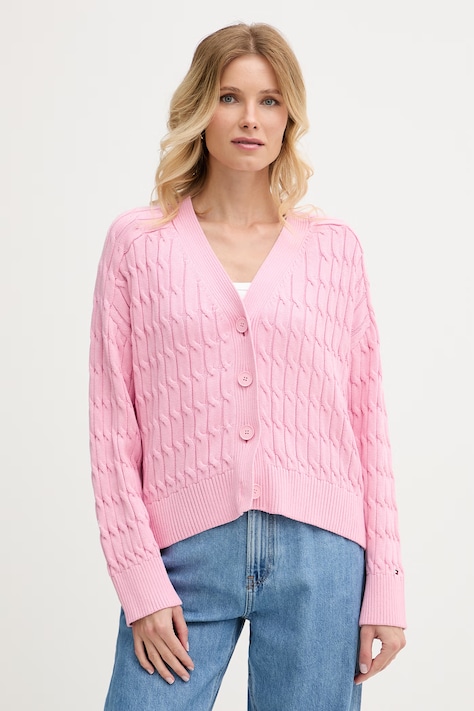 Tommy Hilfiger kardigan damski bawełniany różowy WW0WW50078