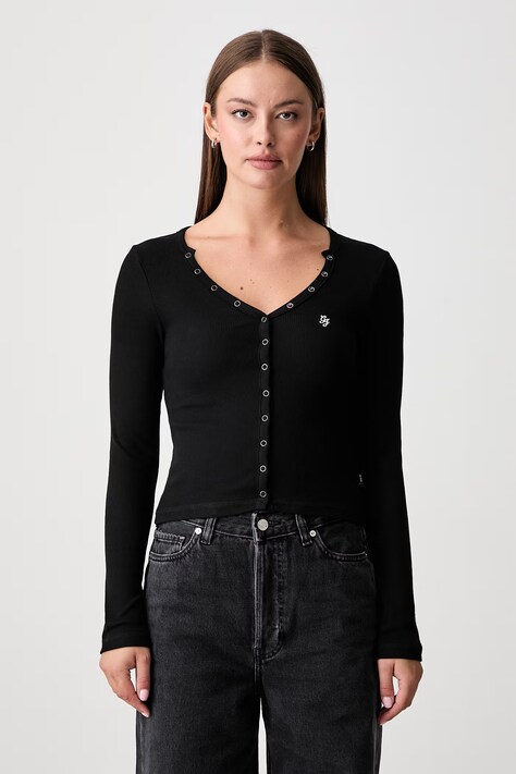 Guess Jeans longsleeve pentru femei din bumbac cu elastan negru W6YP03 K3647