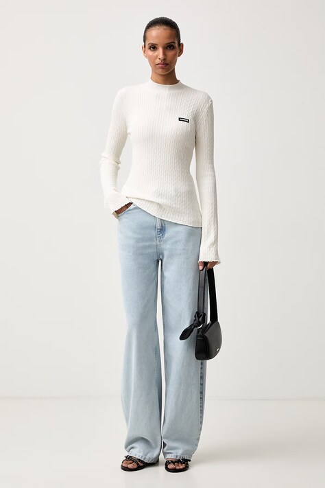 Rotate sweter damski z wiskozą beżowy 116311857
