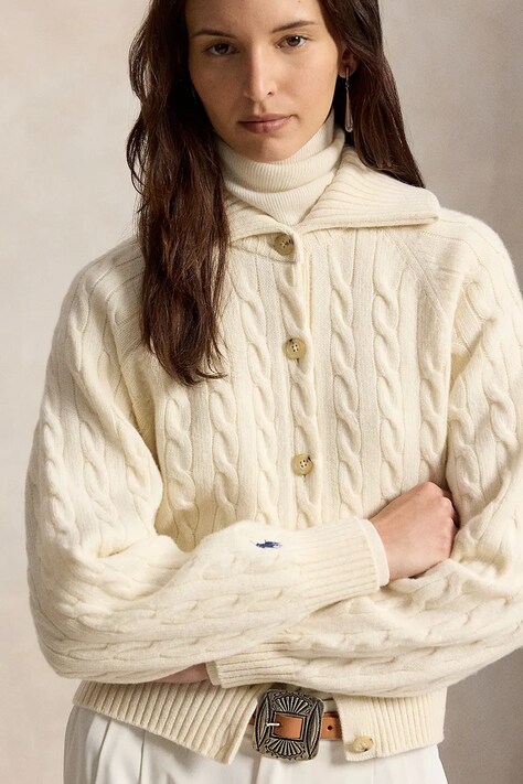 Polo Ralph Lauren Kardigan damski wełniany beżowy 211B17757