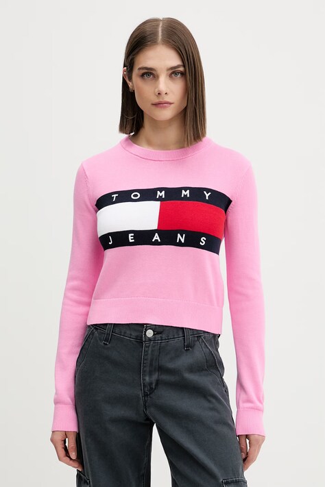 Tommy Jeans pulover pentru femei din bumbac roz DW0DW22930