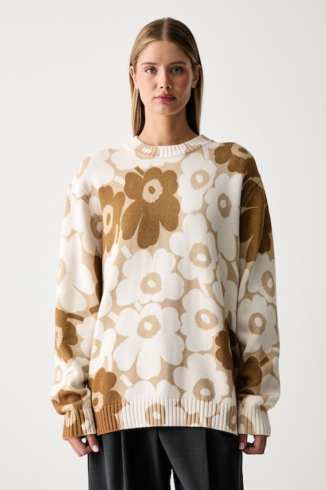 Marimekko Пуловер дамски от памук бежов 096089