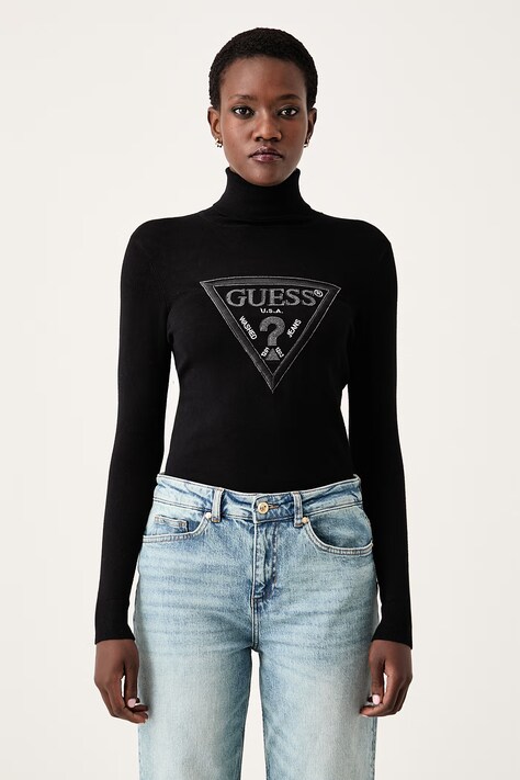 Guess Pulover za žene s viskozom HALLIE crni W6BR54 Z1455
