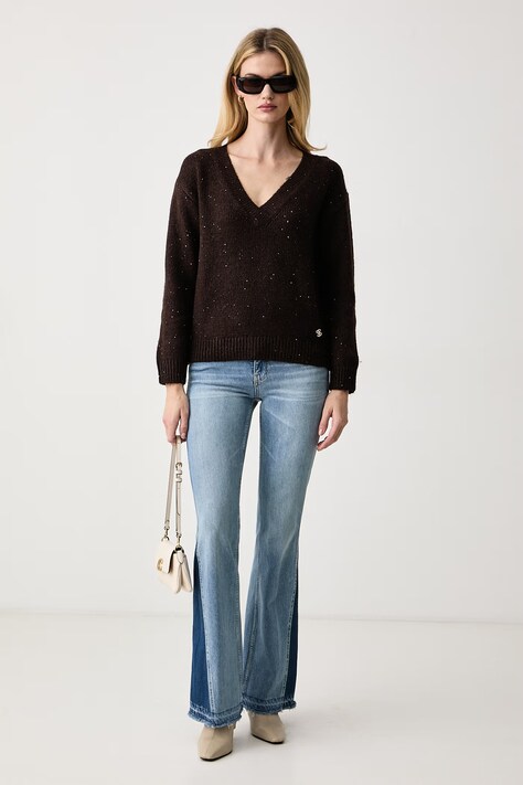 Guess Sweter damski z dodatkiem wełny JOLENE brązowy W6BR42 Z1438
