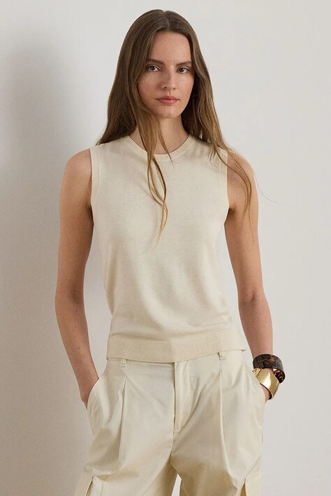 Lauren Ralph Lauren golf damski z dodatkiem jedwabiu beżowy 200P14537