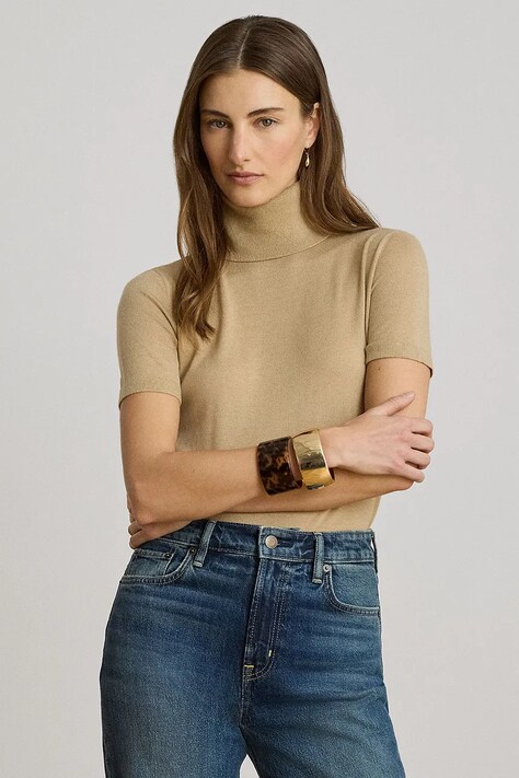 Lauren Ralph Lauren golf damski z dodatkiem jedwabiu beżowy 200P14060