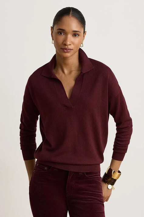 Lauren Ralph Lauren Pulover pentru femei cu bumbac burgund 200P14056
