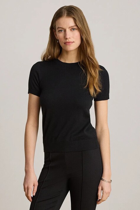Lauren Ralph Lauren sweter z krótkim rękawem damski z modalem czarny 200P14055