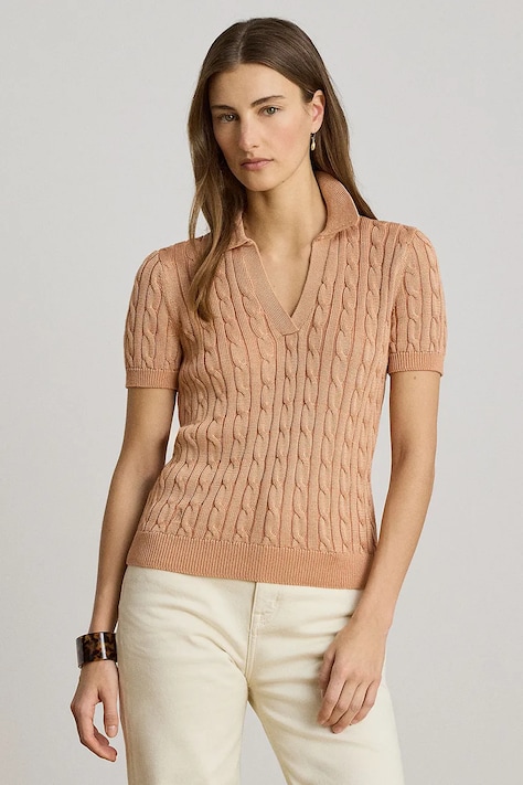 Lauren Ralph Lauren sweter z krótkim rękawem damski z wiskozą pomarańczowy 200P14041