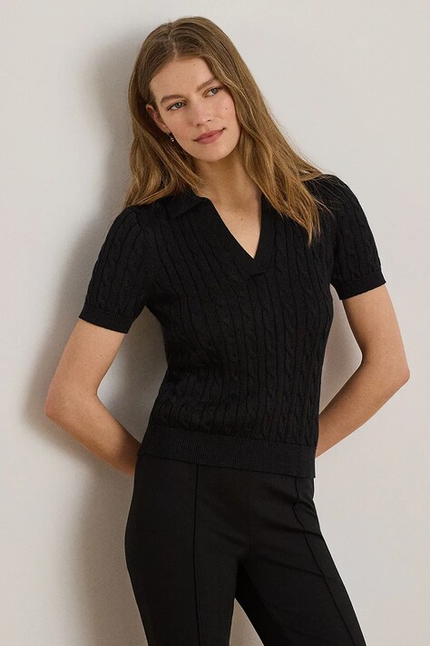 Lauren Ralph Lauren sweter z krótkim rękawem damski z wiskozą czarny 200P14041