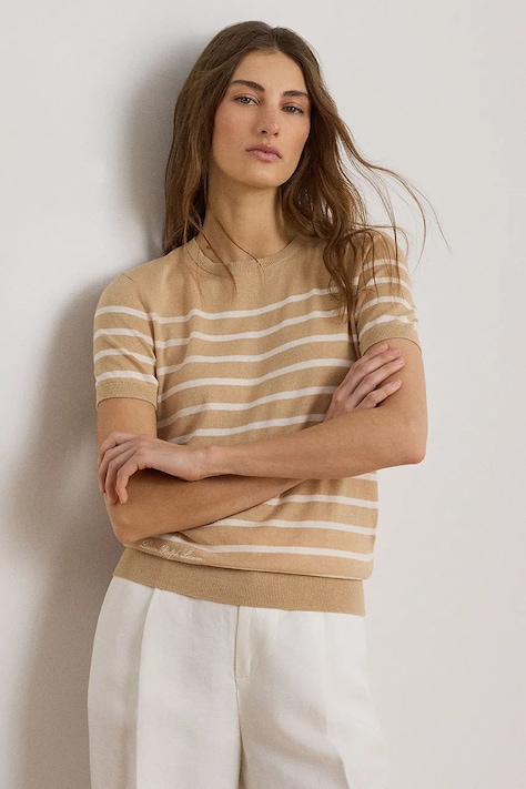 Lauren Ralph Lauren sweter z krótkim rękawem damski z modalem beżowy 200P13973